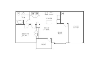 Maple - 1 bedroom floorplan layout with 1 bath and 736 square feet